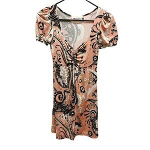 Veronica M coral pink and black mini dress Medium